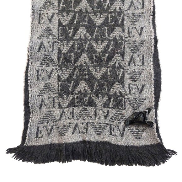 EMPORIO ARMANI Luxury Designer Black & Grey Monogram Color Block Scarf - Picture 13 of 15
